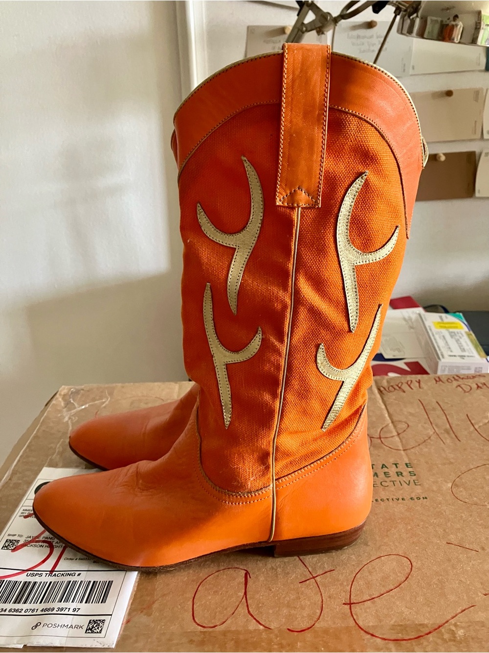 Women's Orange Western Mid-Calf Boots